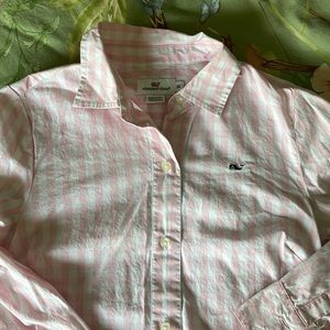 Vineyard Vines pink and white gingham check cotton button up shirt